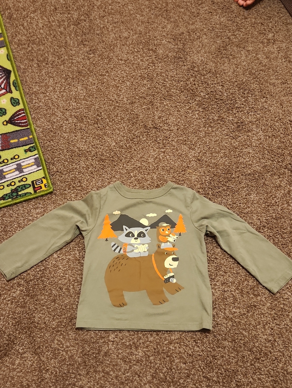 Children's Olive Green Bear & Friends Long Sleeve Tee
